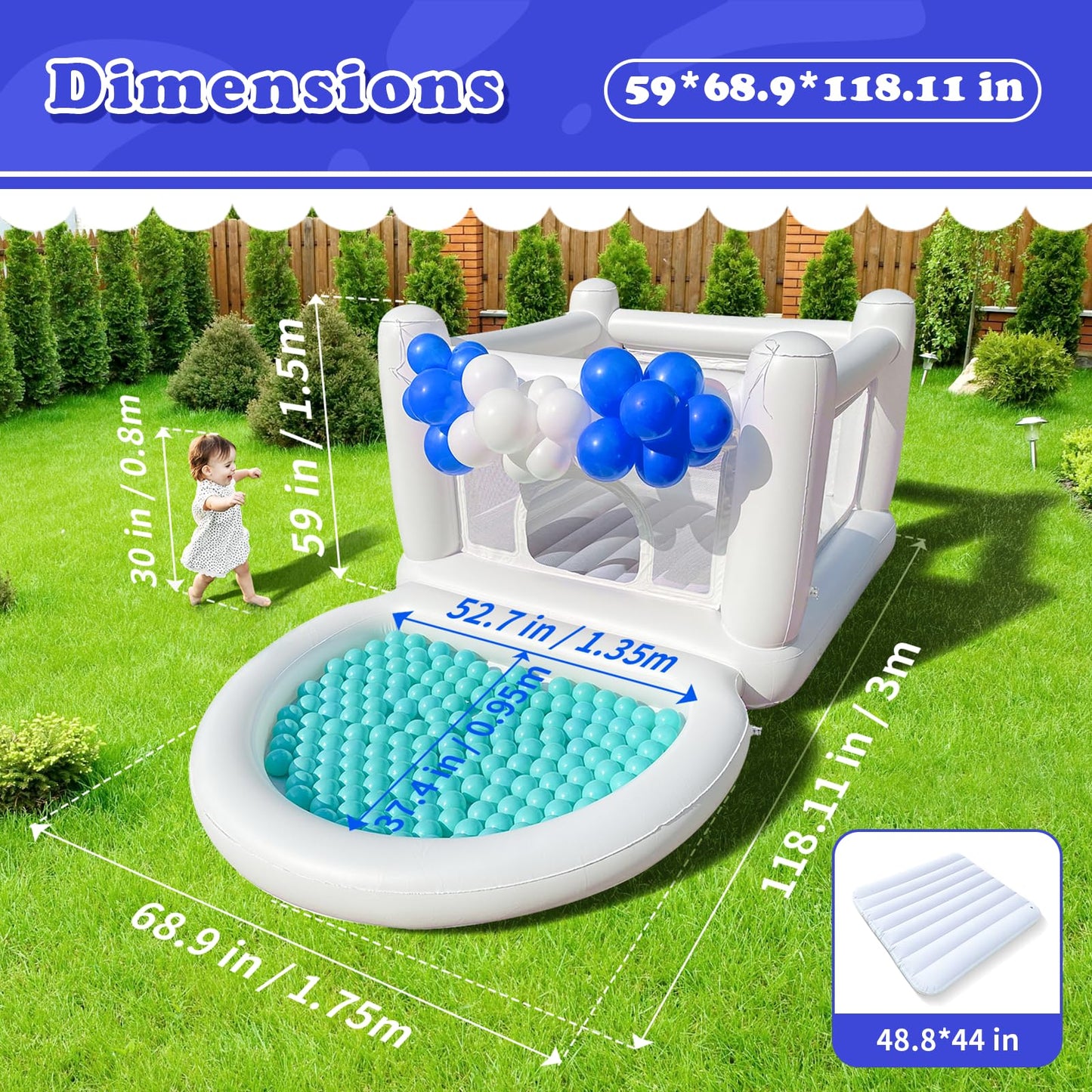 iLink-outer White Bounce House for Kids (2–8) with Pump — Indoor/Outdoor Bouncy Castle 68 x 68 x 58.2 in