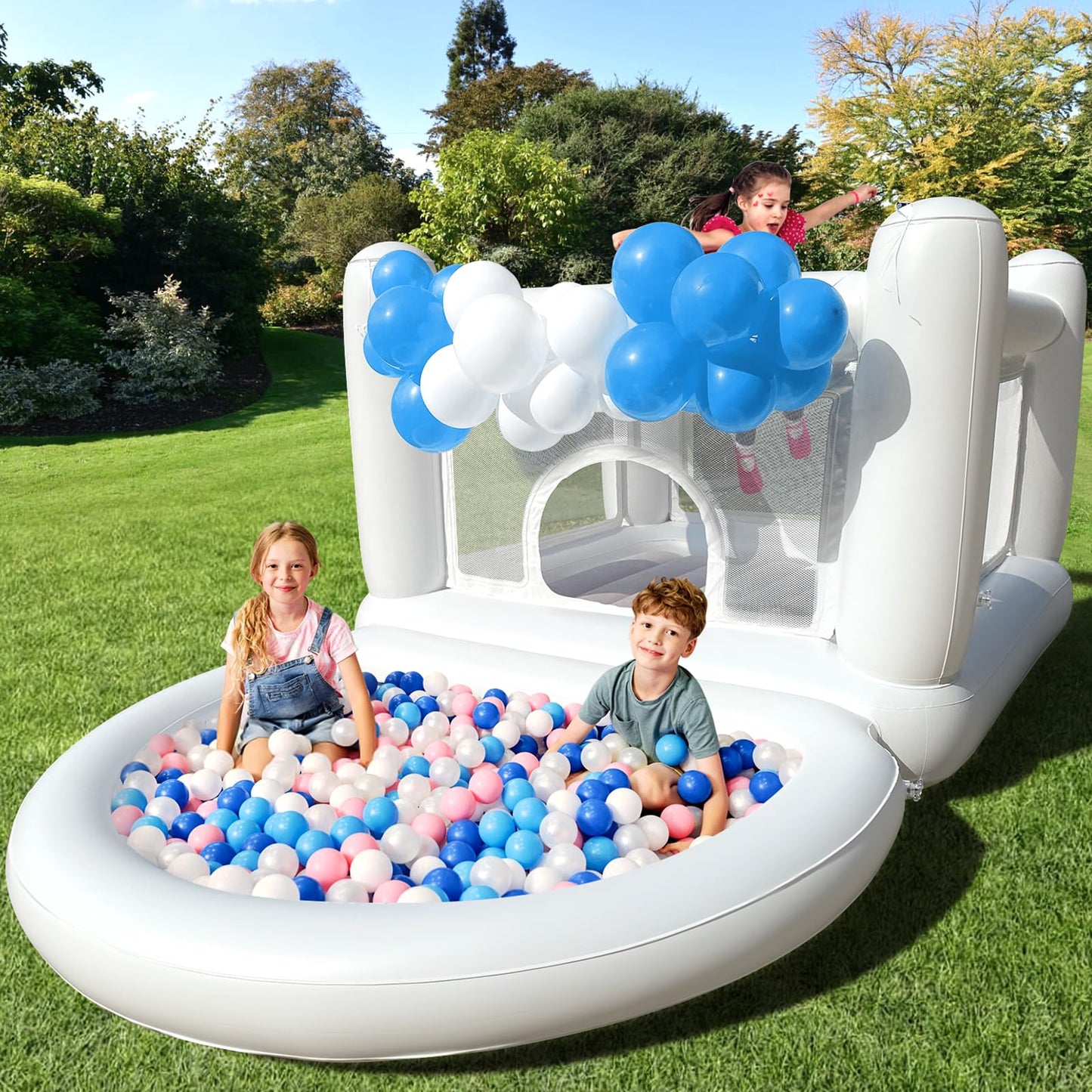 iLink-outer White Bounce House for Kids (2–8) with Pump — Indoor/Outdoor Bouncy Castle 68 x 68 x 58.2 in