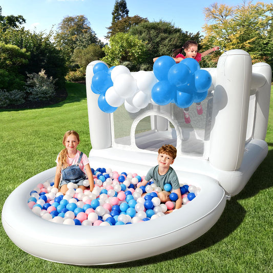 iLink-outer White Bounce House for Kids (2–8) with Pump — Indoor/Outdoor Bouncy Castle 68 x 68 x 58.2 in