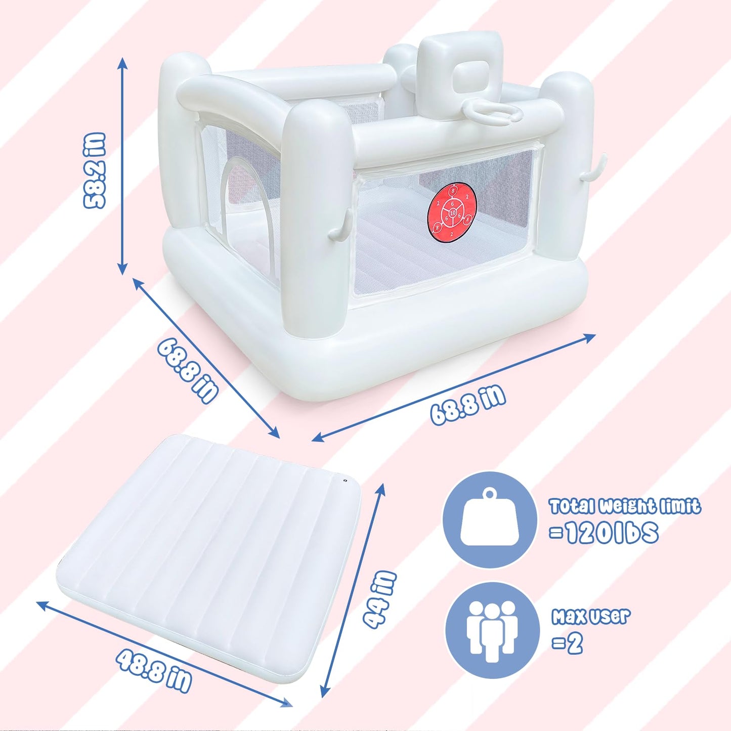 iLink-outer White Bounce House for Toddlers – Indoor/Outdoor Bouncy Castle, Safe & Durable (68x68x58.2 in)