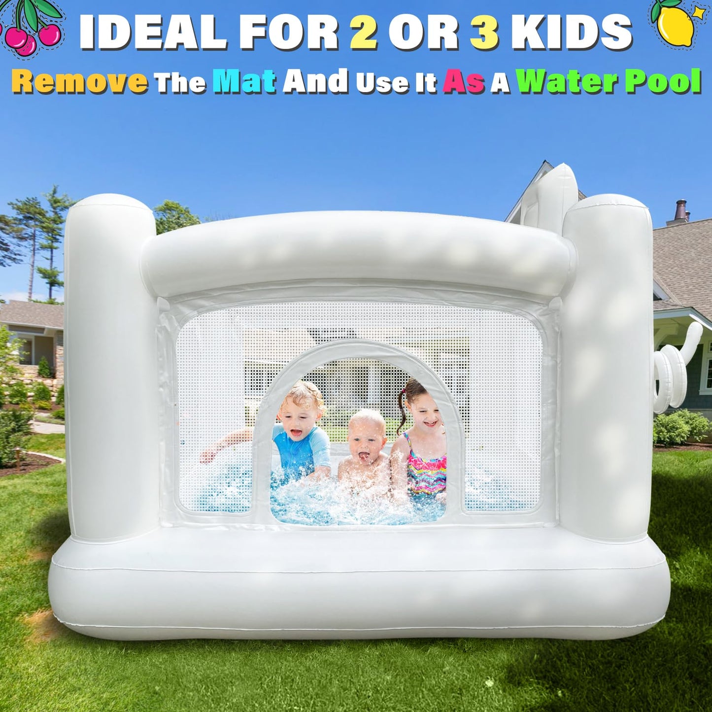 iLink-outer White Bounce House for Toddlers – Indoor/Outdoor Bouncy Castle, Safe & Durable (68x68x58.2 in)