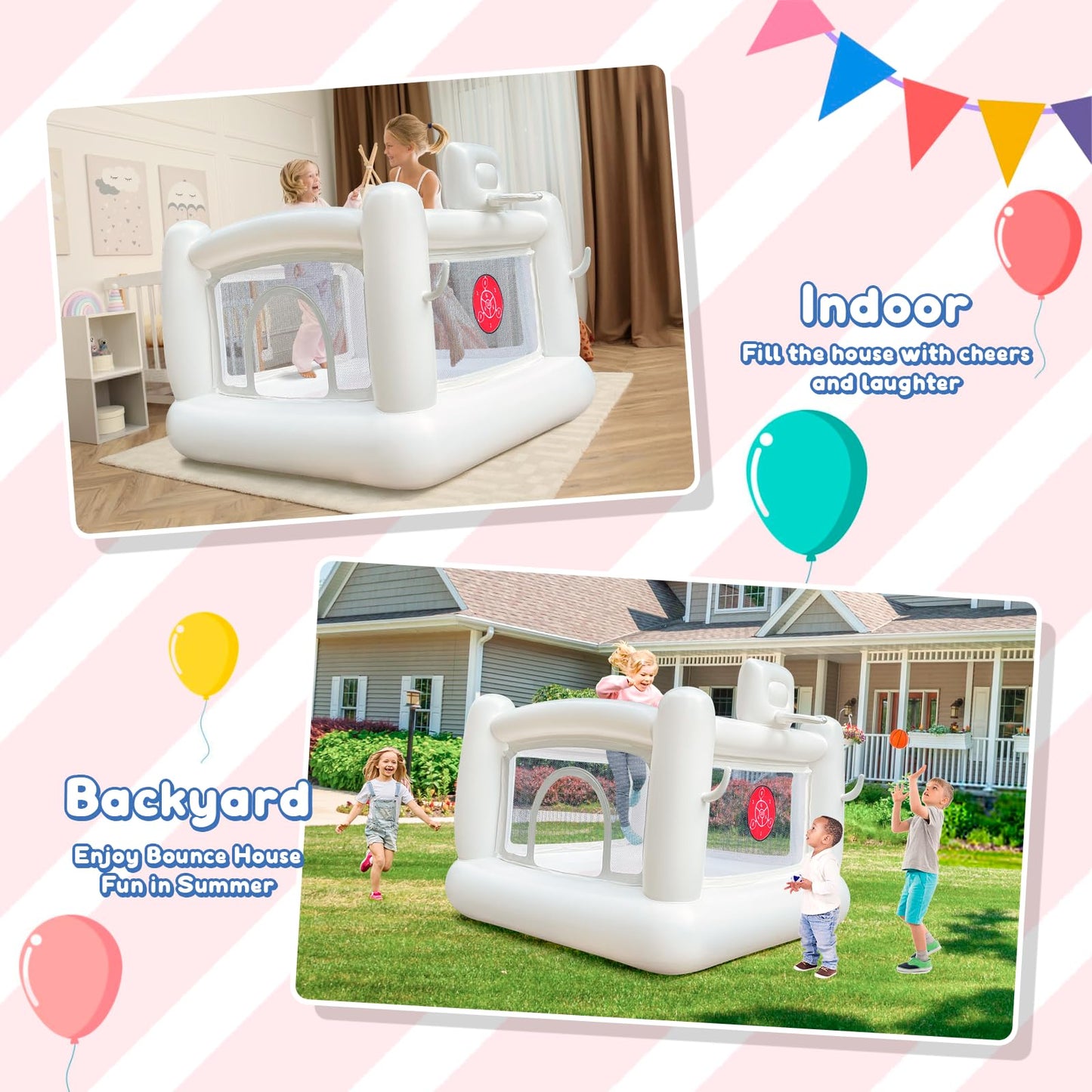 iLink-outer White Bounce House for Toddlers – Indoor/Outdoor Bouncy Castle, Safe & Durable (68x68x58.2 in)