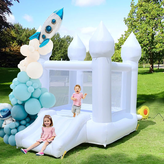 iLink-outer White Bounce House – Indoor/Outdoor Bouncy Castle for Kids 3-8 (103 x 71 x 90 in)
