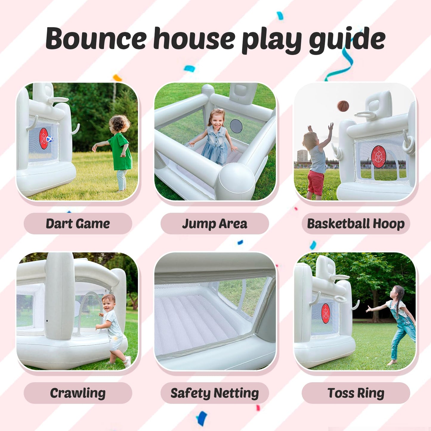 iLink-outer White Bounce House for Toddlers – Indoor/Outdoor Bouncy Castle, Safe & Durable (68x68x58.2 in)