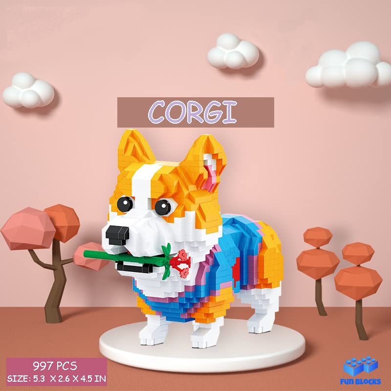 Illumely Mini Building Blocks Animal Set – 997-Piece Corgi DIY 3D Bricks