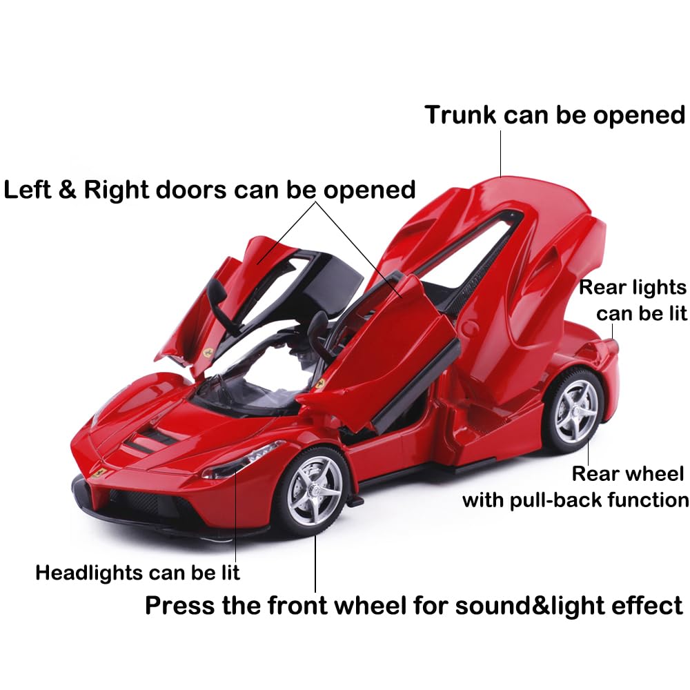 iLooboo Alloy Collectible Red LaFer Pull-Back Diecast Car – 1:32 Scale with Lights & Sound