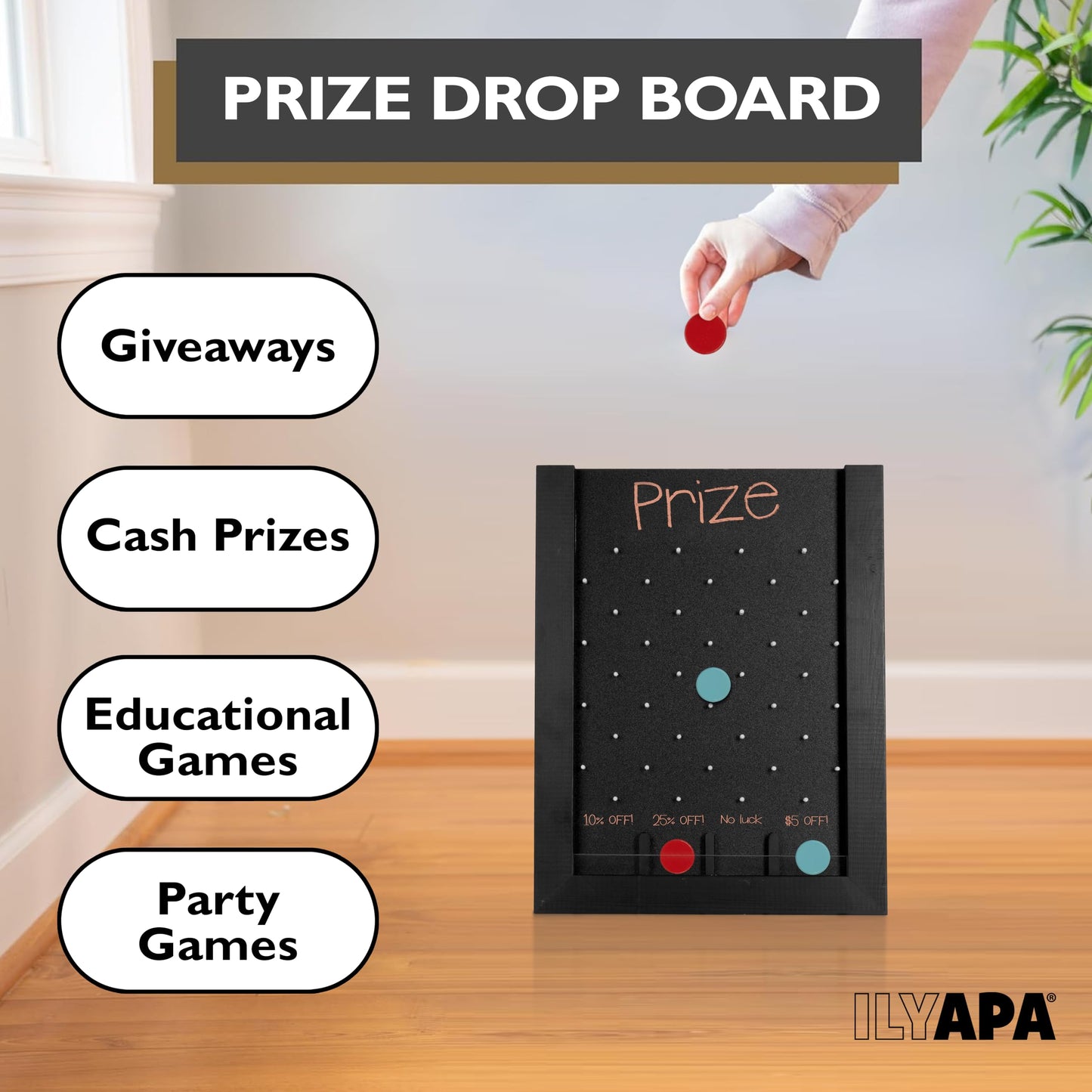 Ilyapa Prize Drop Board - 13x17 Inch Tabletop Trade Show Game with Wooden A-Frame Sign