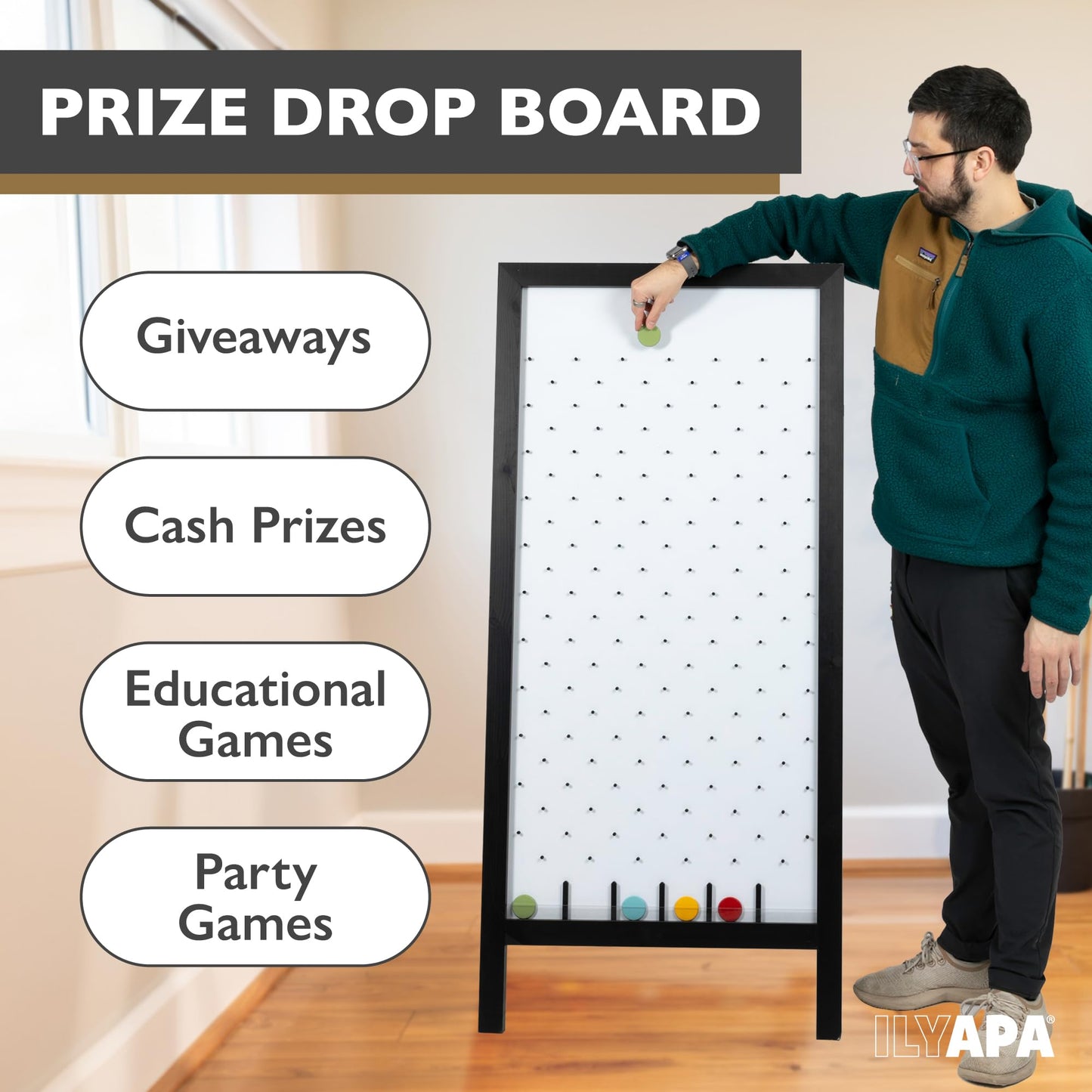 Ilyapa Extra Large Prize Drop Board Game – 28x57 in, Double-Sided A-Frame, Includes 20 Coin Discs