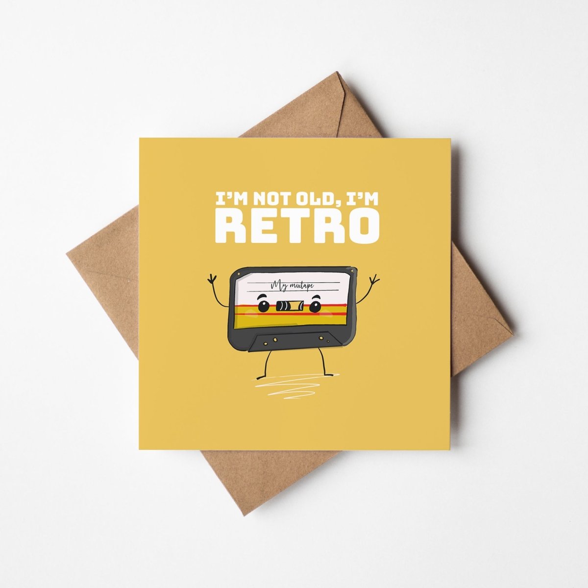 Retro Birthday Card – Funny Vintage Style Square Greeting Card with Kawaii Cassette Design