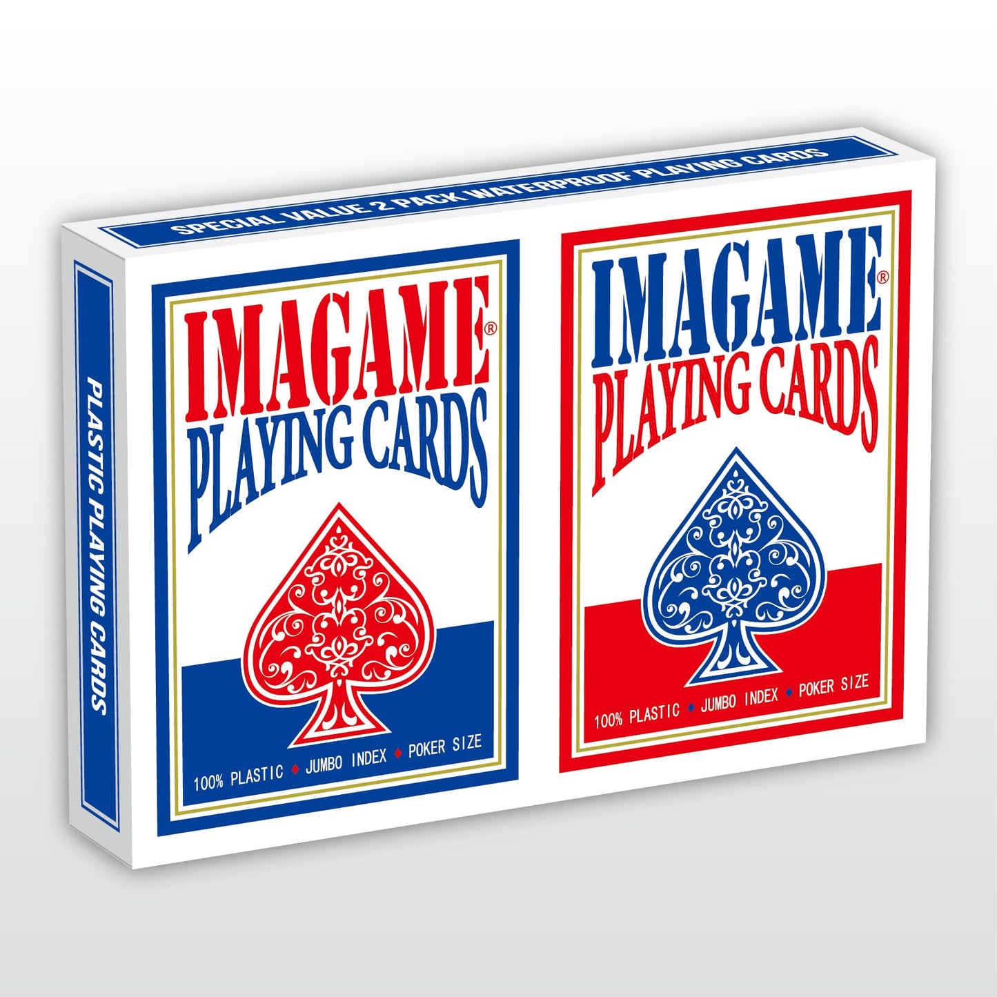 IMAGAME Plastic Playing Cards – Poker Size, Casino Quality, Waterproof & Washable, Jumbo Index (Blue & Red Deck)