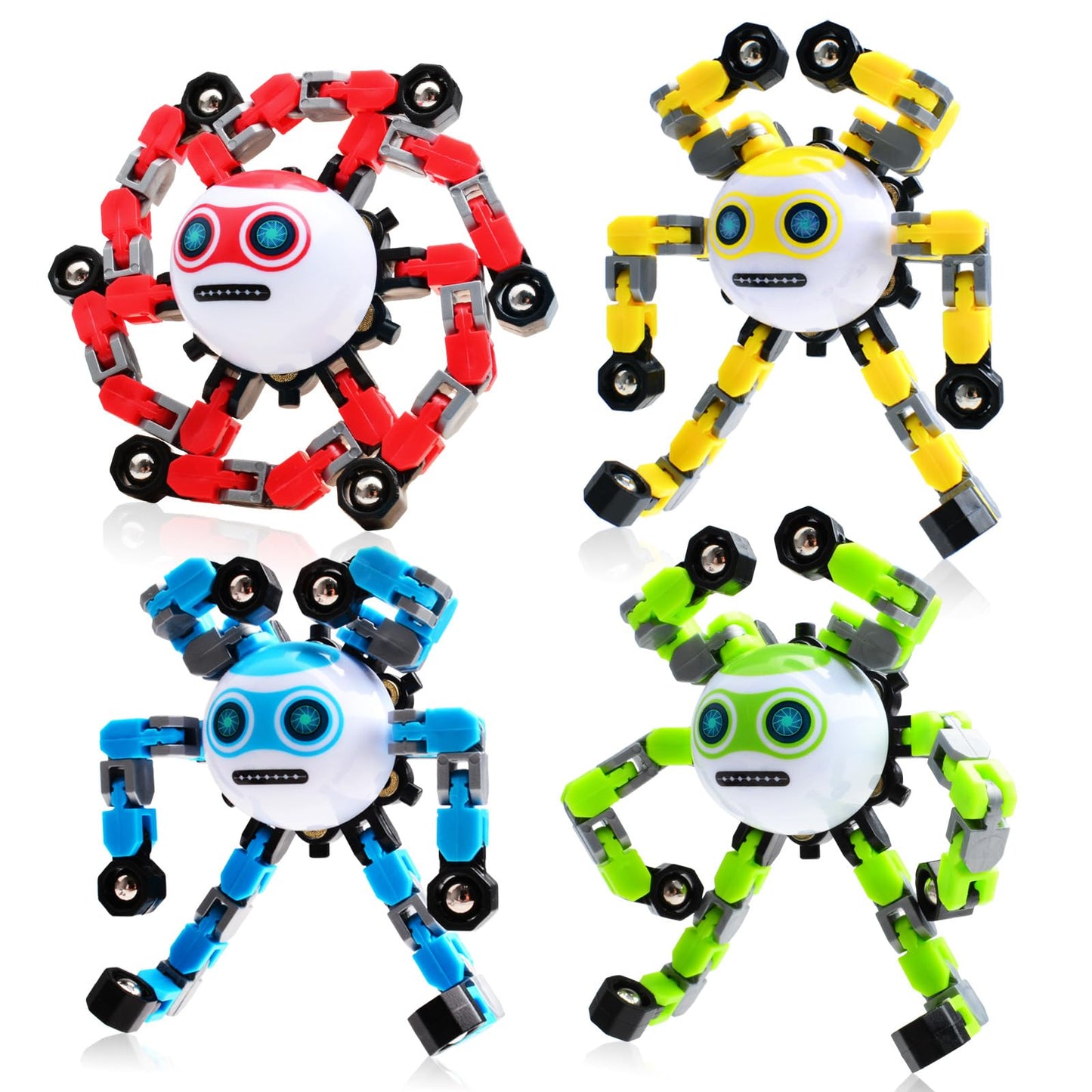 ASIOWELY 4-Piece Transformable Fidget Spinners - Stress Relief & Sensory Toy Set