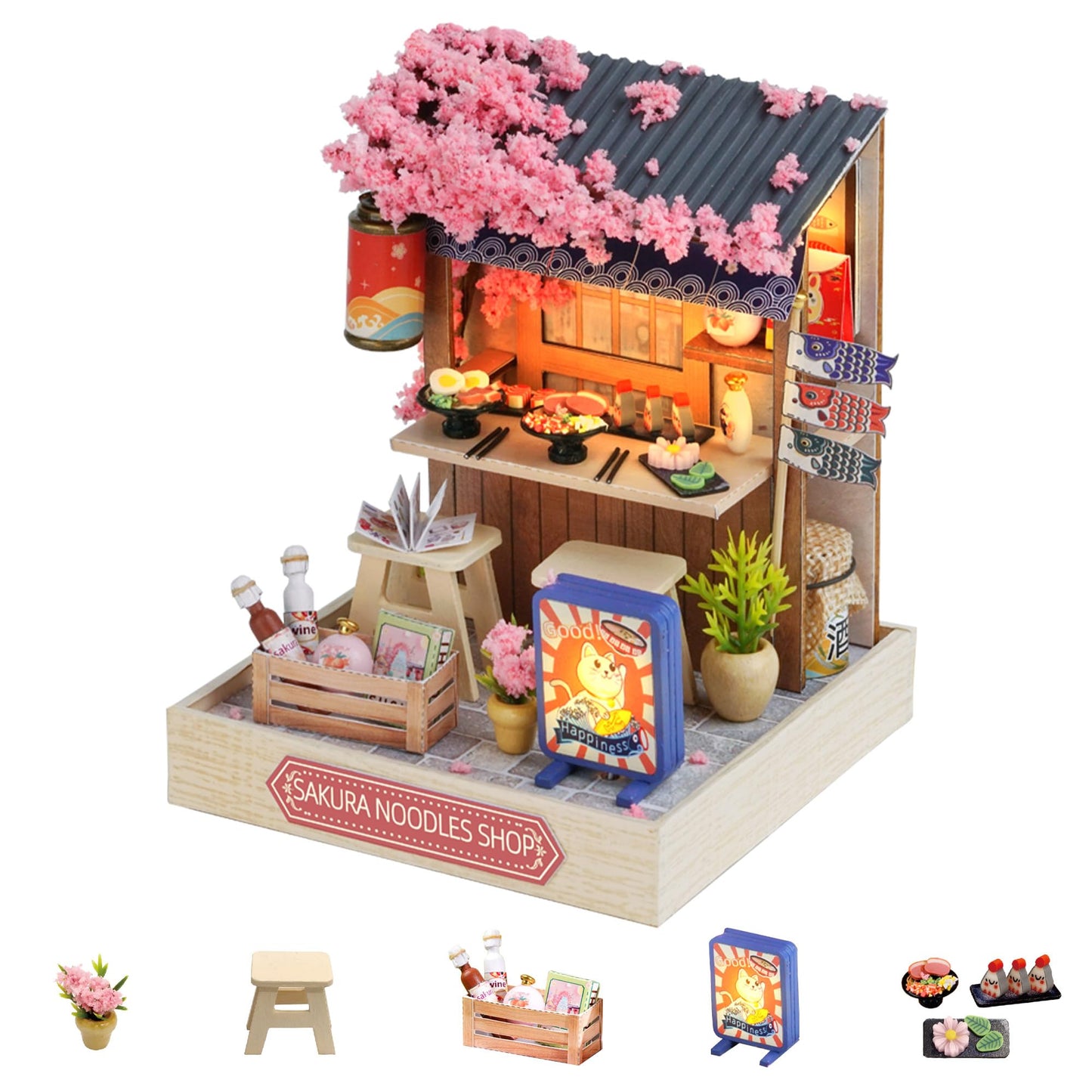 Flever Dollhouse Miniature DIY House Kit – Romantic Valentine Gift | Sakura Noodles Shop