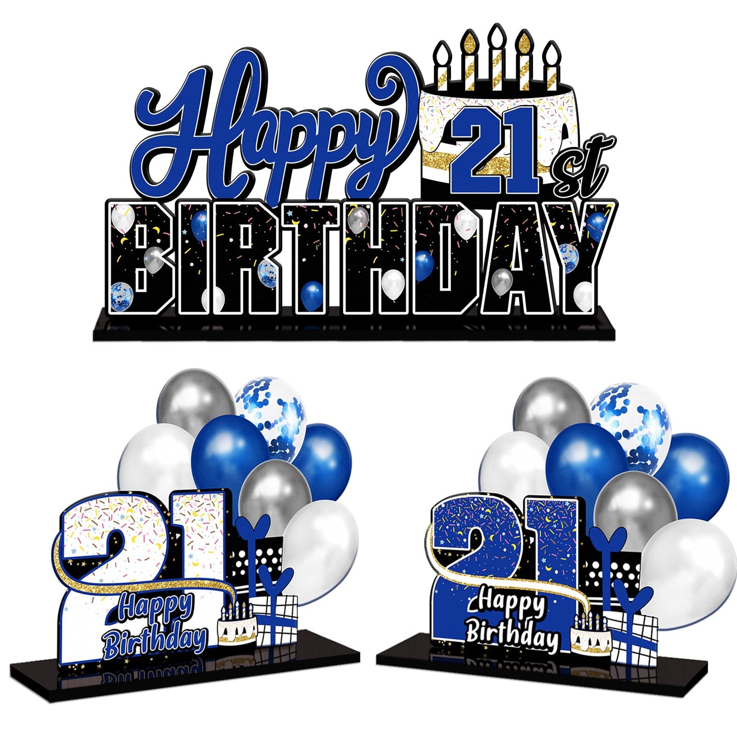 LINGTEER 21st Birthday Blue Acrylic Table Topper Centerpieces – Set of 3