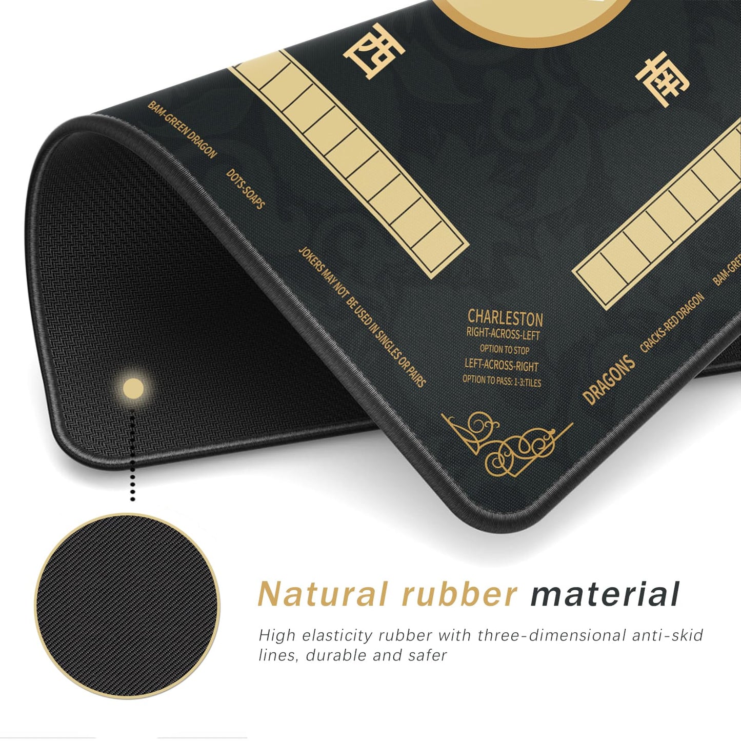 2F22E Mahjong Mat – Non-Slip, Noise-Reducing 32.4x32.4 Inch Table Mat for Mahjong, Poker & Board Games (Black)