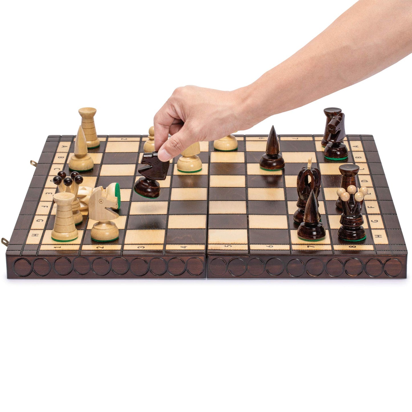 Husaria European International Chess Set — 18-Inch Folding Board and Handcrafted Sycamore Pieces