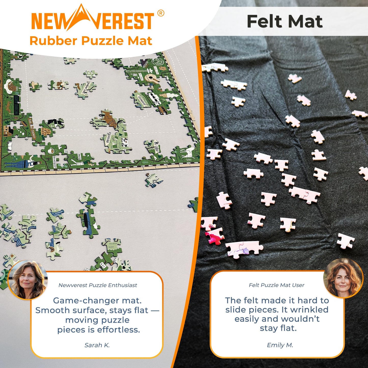 The Original Newverest Jigsaw Puzzle Mat Roll Up, Silver, 46” x 26” Portable Keeper Up to 1500 Pieces with Non-Slip Rubber Bottom & Smooth Top + 3 Puzzle Sorting Trays & Travel-Friendly Storage Bag