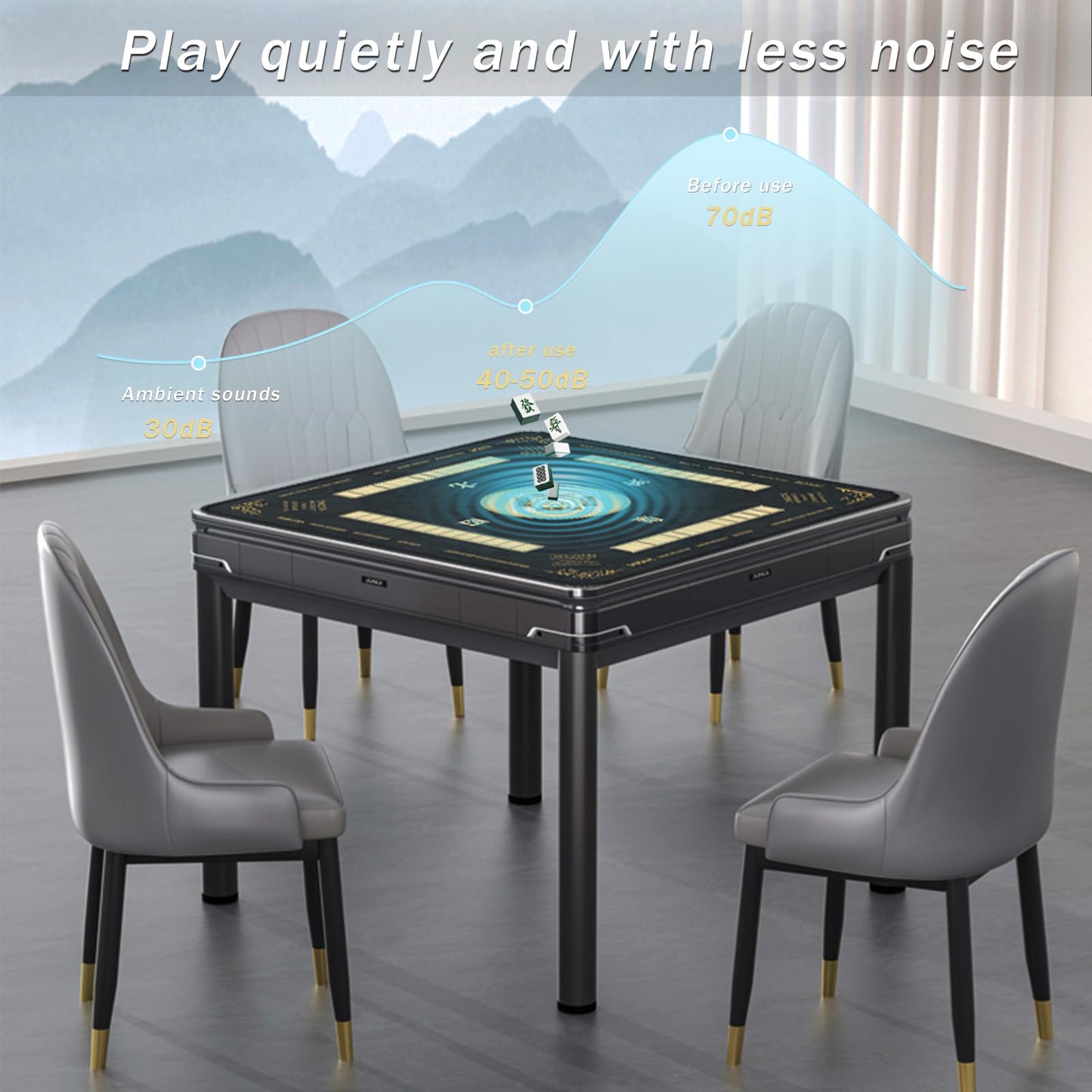 2F22E Mahjong Mat – Non-Slip, Noise-Reducing 32.4x32.4 Inch Table Mat for Mahjong, Poker & Board Games (Black)