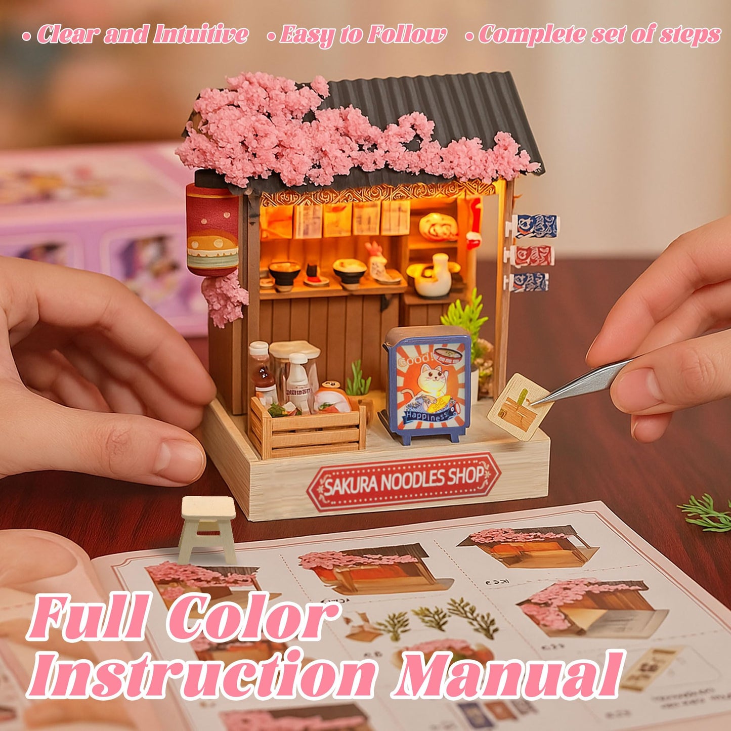 Flever Dollhouse Miniature DIY House Kit – Romantic Valentine Gift | Sakura Noodles Shop