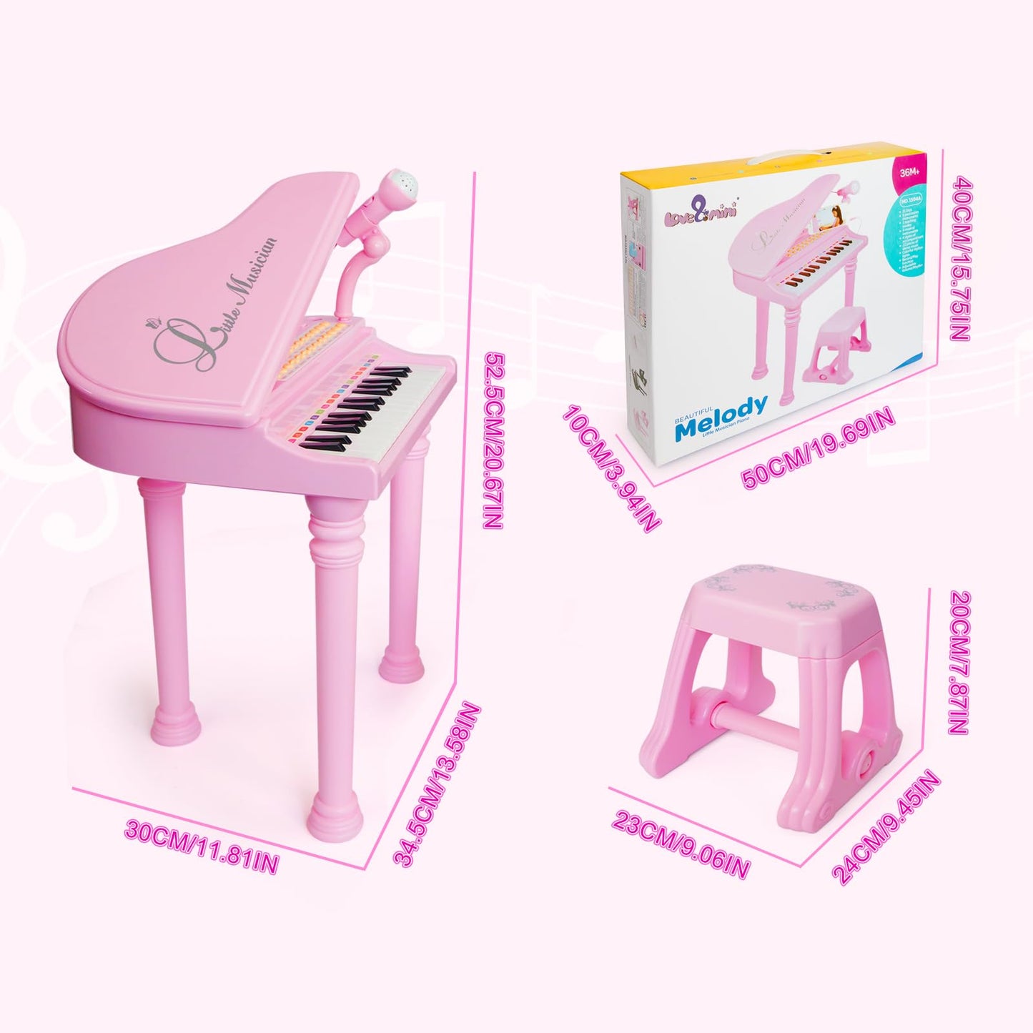 Love&Mini Piano Keyboard Toy for Girls – 31 Keys, Microphone & Stool