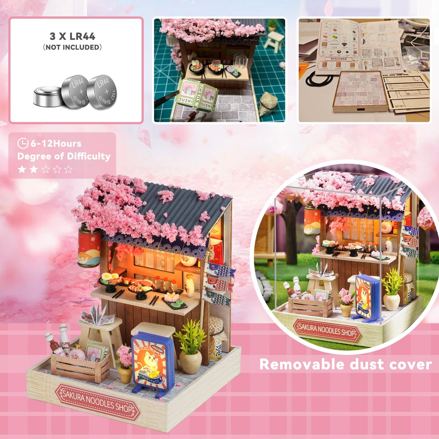 Flever Dollhouse Miniature DIY House Kit – Romantic Valentine Gift | Sakura Noodles Shop