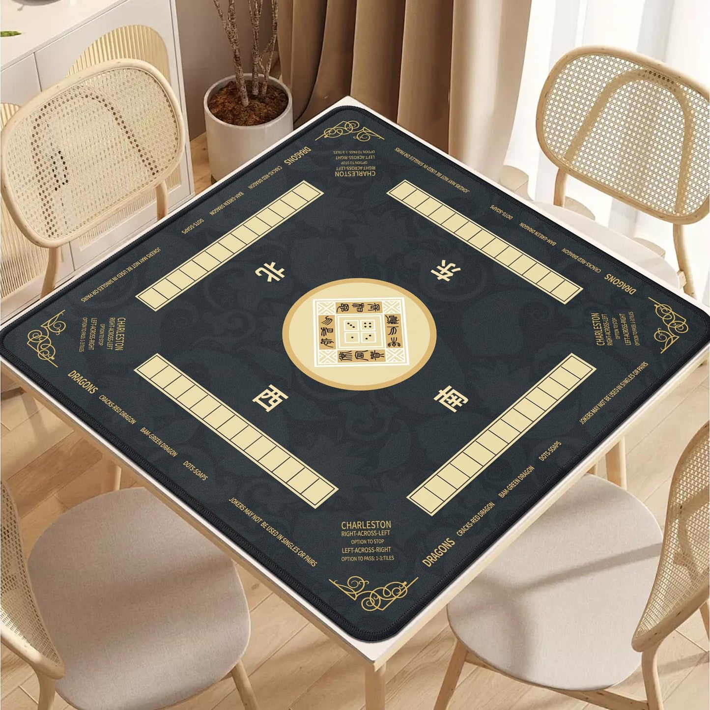 2F22E Mahjong Mat – Non-Slip, Noise-Reducing 32.4x32.4 Inch Table Mat for Mahjong, Poker & Board Games (Black)