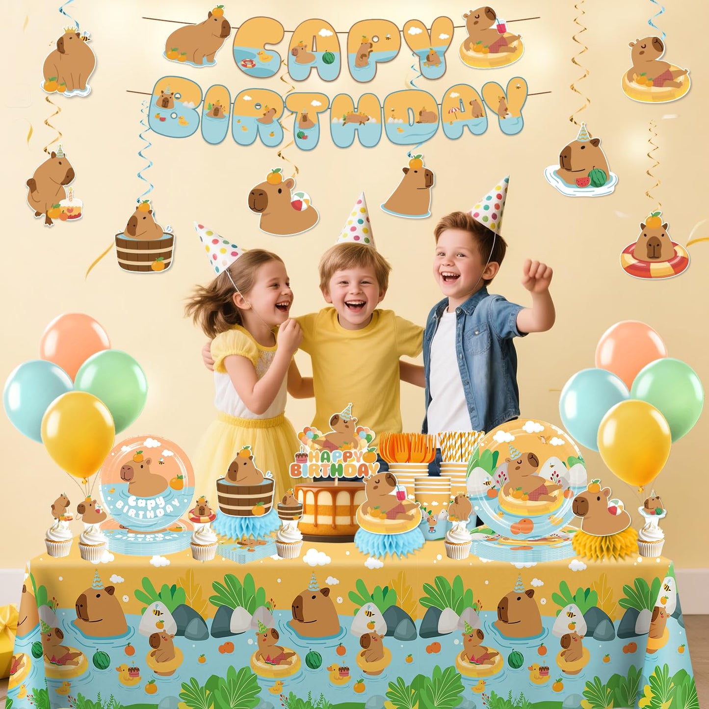 Yingoto 363 PCS Capybara Birthday Decorations for 50 Guests – Disposable Tableware & Party Kit