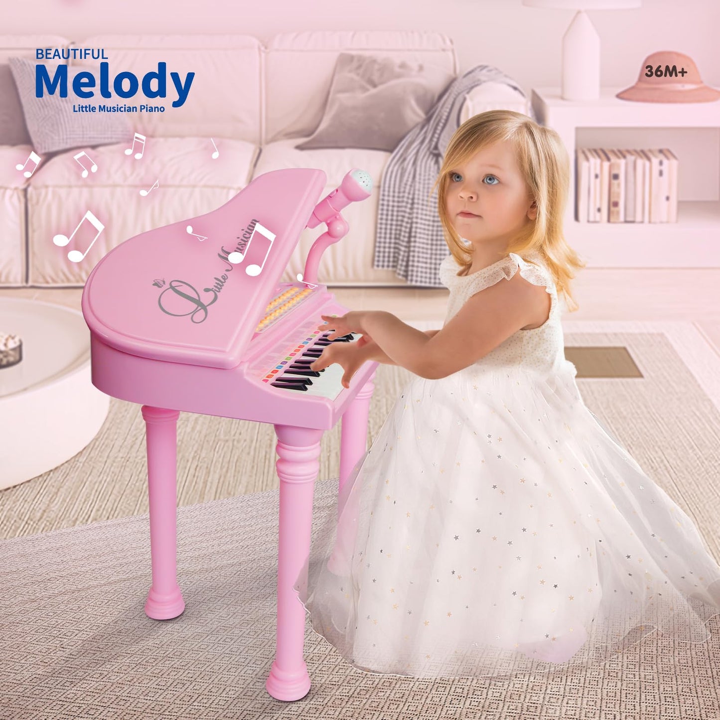 Love&Mini Piano Keyboard Toy for Girls – 31 Keys, Microphone & Stool