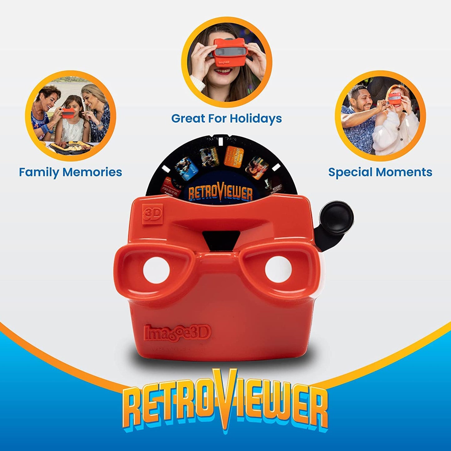 IMAGE3D Custom Viewfinder Reel Plus RetroViewer (Red) – Vintage Slide Viewer for Kids & Adults