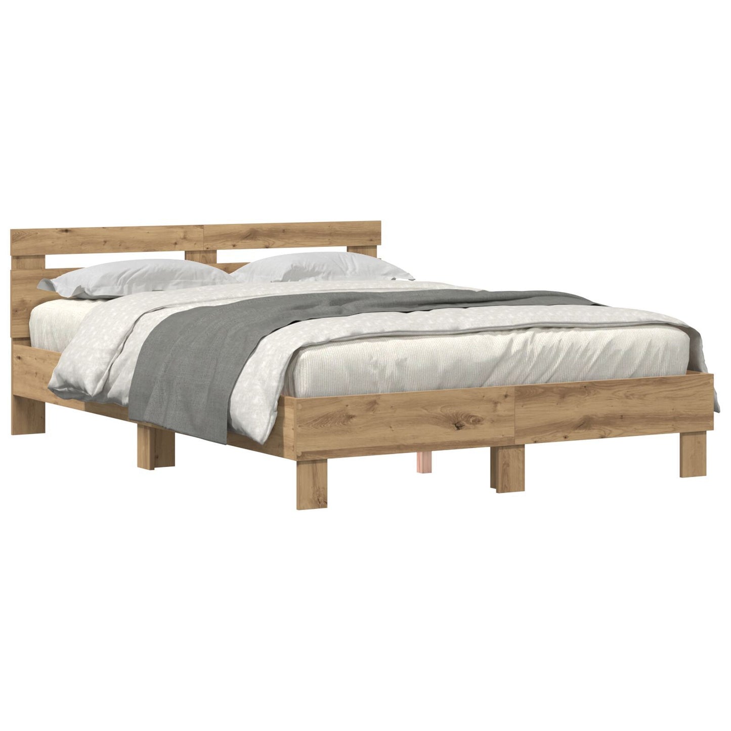 Modern Wooden Queen Size 160cm Bed Frame Base With Headboard & LED Lights
