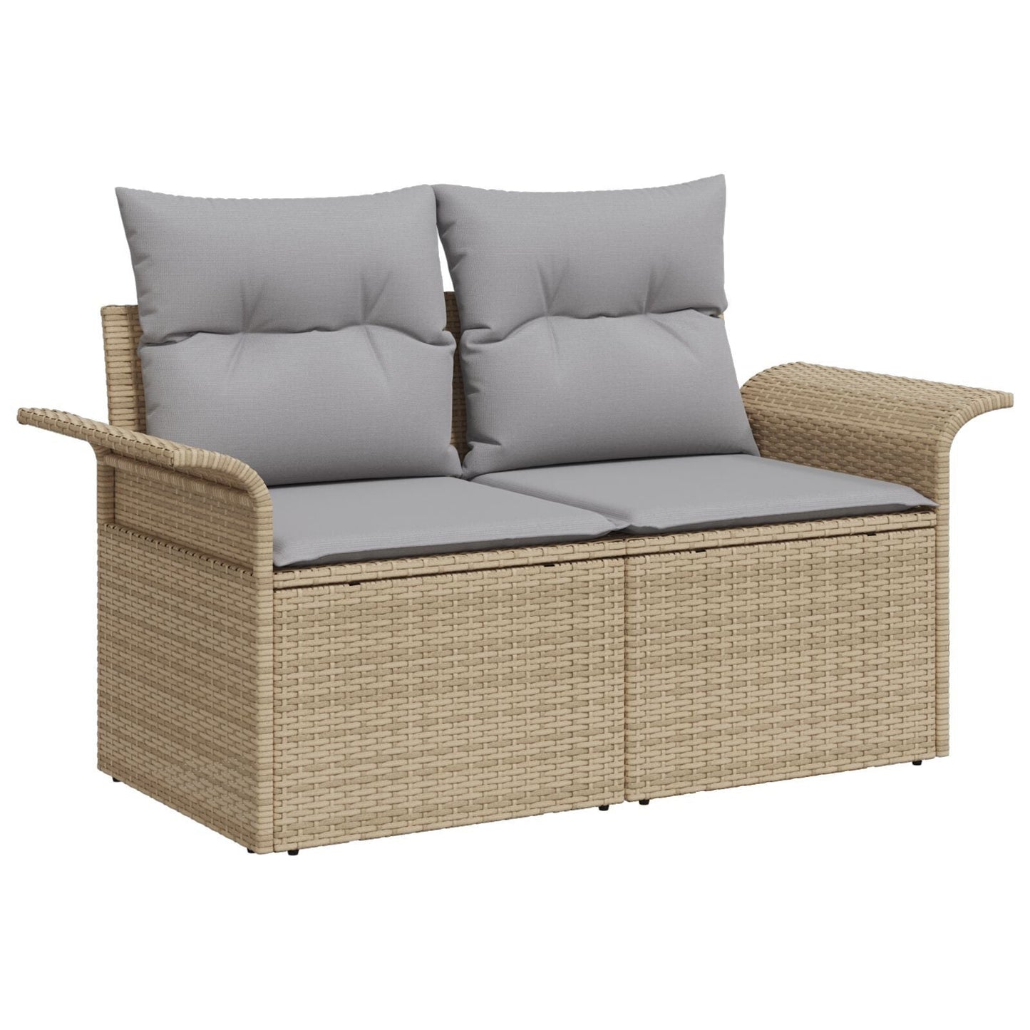 Outdoor Patio Poly Rattan 2-Seater Garden Sofa With Storage & Cushions Chair