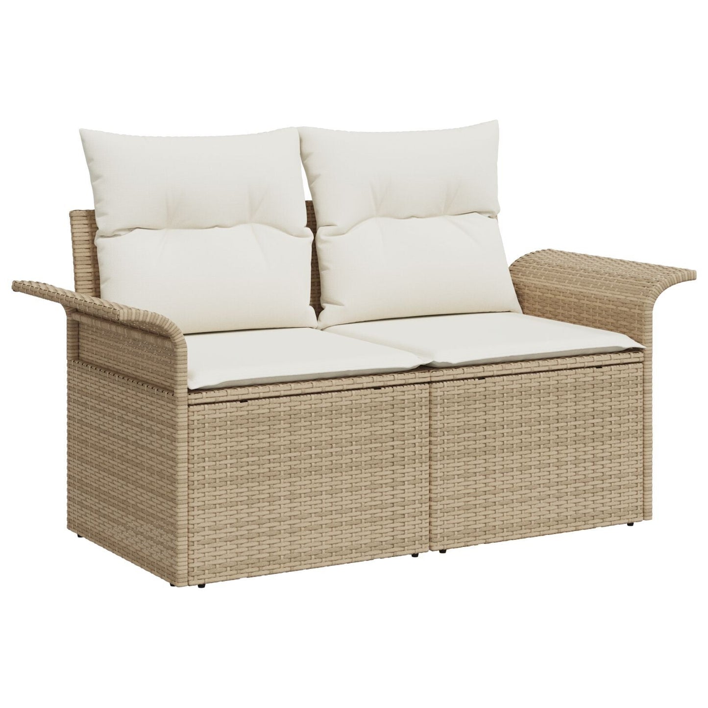 Outdoor Patio Poly Rattan 2-Seater Garden Sofa With Storage & Cushions Chair