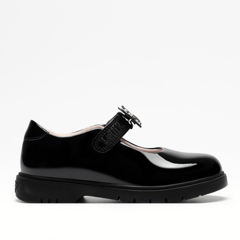 Lelli Kelly Girls Delilah 3  Colour Changing Butterfly Charm Chunky Black Patent School Shoes