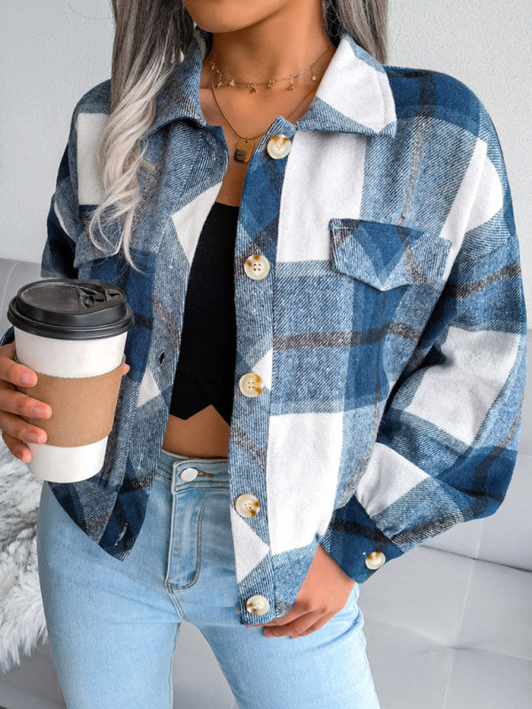 Women’s Thick Collared Plaid Flannel Cardigan With Button Front And Front Pockets