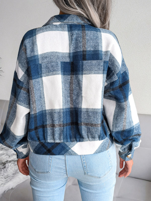 Women’s Thick Collared Plaid Flannel Cardigan With Button Front And Front Pockets