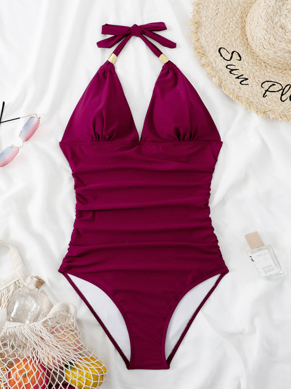 Women's Plunge Halter One-piece Swimsuit