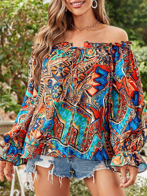 Women's Tie-dyed Tie Front Off-the-shoulder Top
