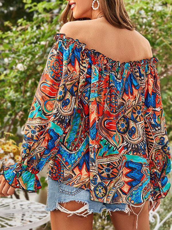Women's Tie-dyed Tie Front Off-the-shoulder Top