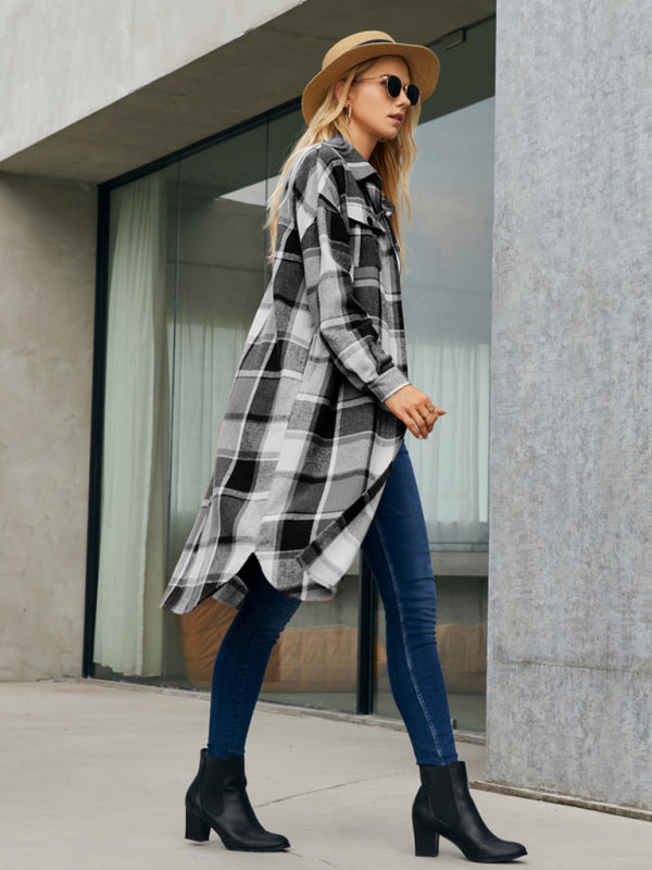 Women's Leopard Plaid Print Plush Stitching Contrast Color Warm Long Sleeve Jacket