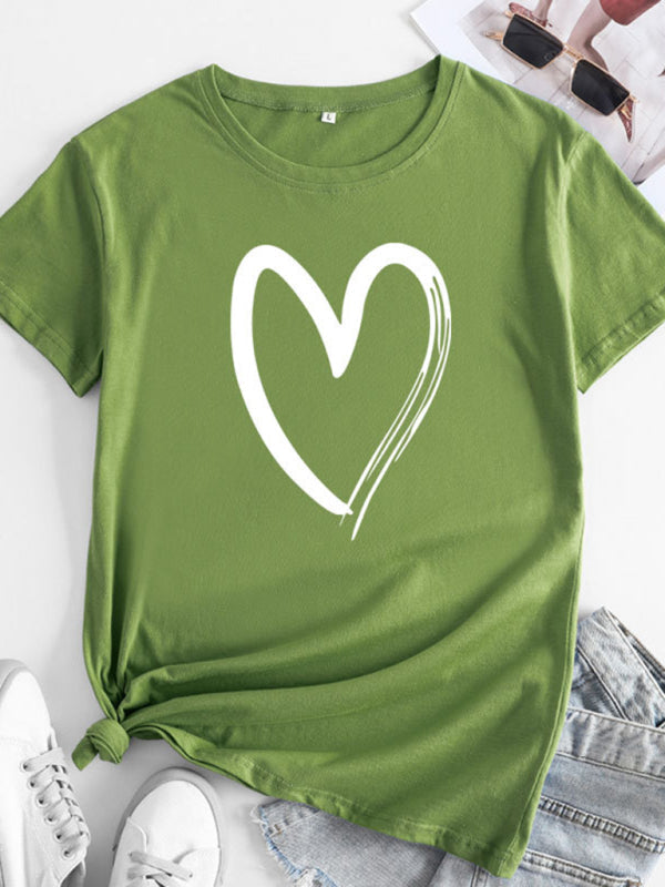 New women's casual cotton love pattern short-sleeved T-shirt