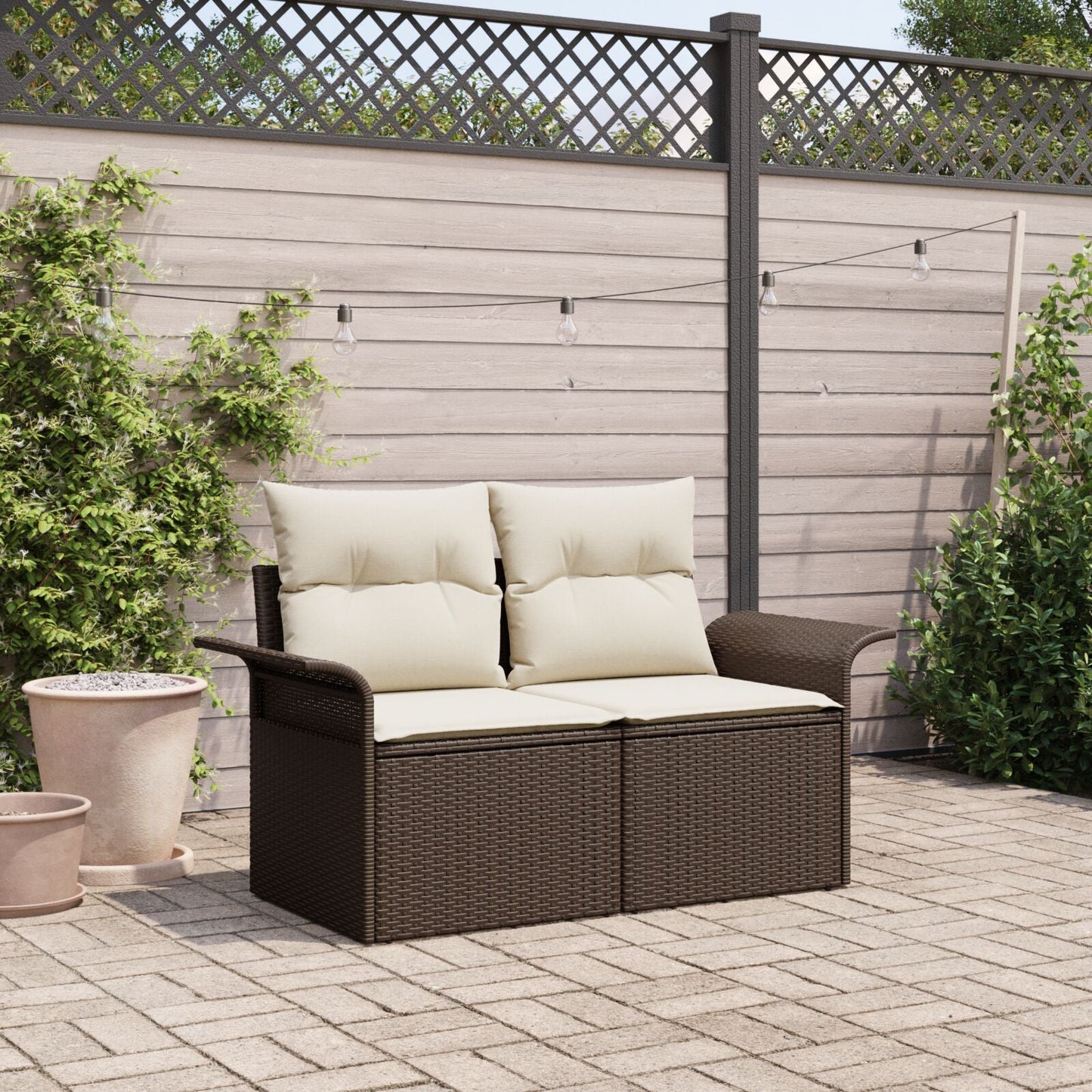 Outdoor Patio Poly Rattan 2-Seater Garden Sofa With Storage & Cushions Chair