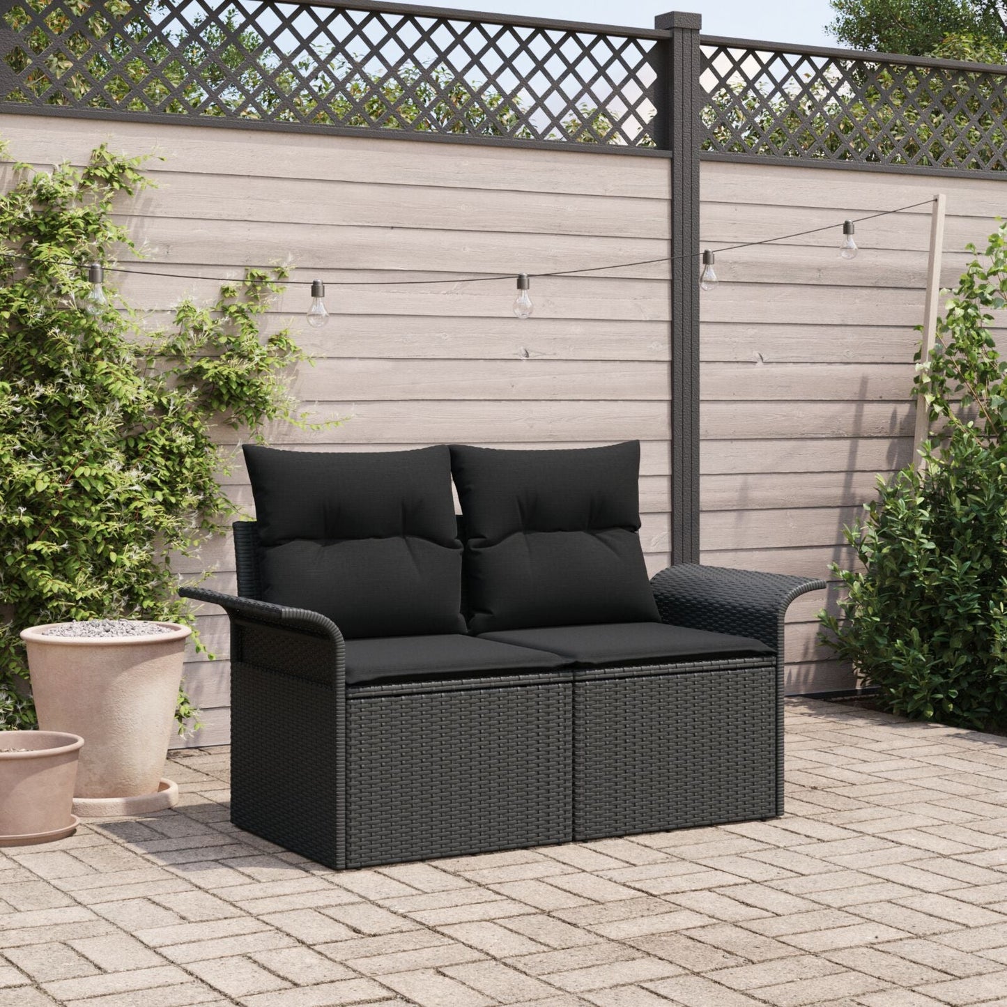 Outdoor Patio Poly Rattan 2-Seater Garden Sofa With Storage & Cushions Chair