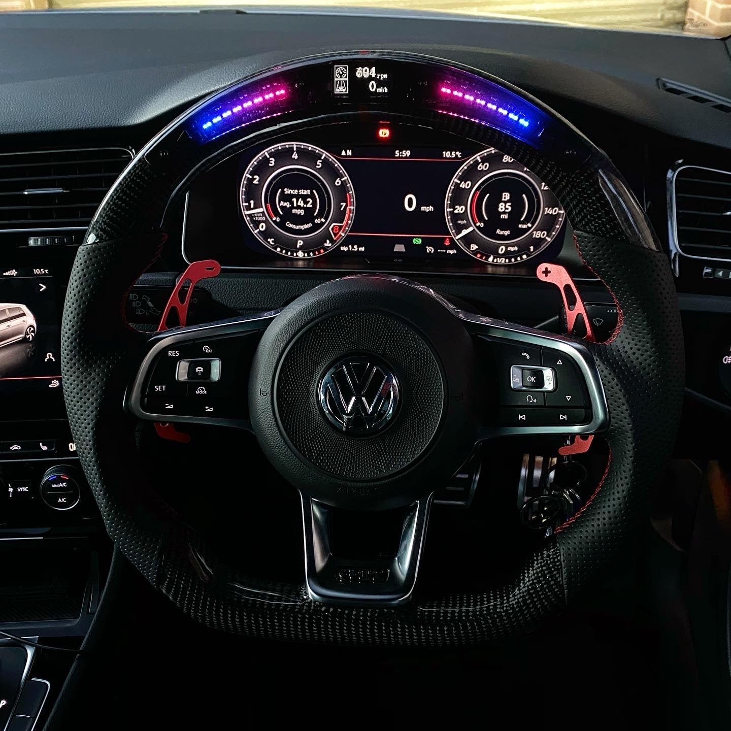 Volkswagen Polo 6C GTI / GT / R Line LED Display Carbon Fibre Steering Wheel (LED CUSTOM / 2014 - 2017 Models)