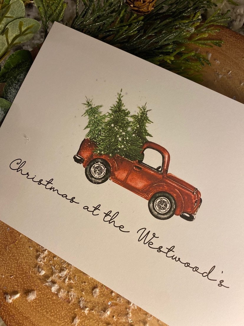 Personalised Christmas At The Surname Truck Winter Christmas Seasonal Wall Home Decor Print