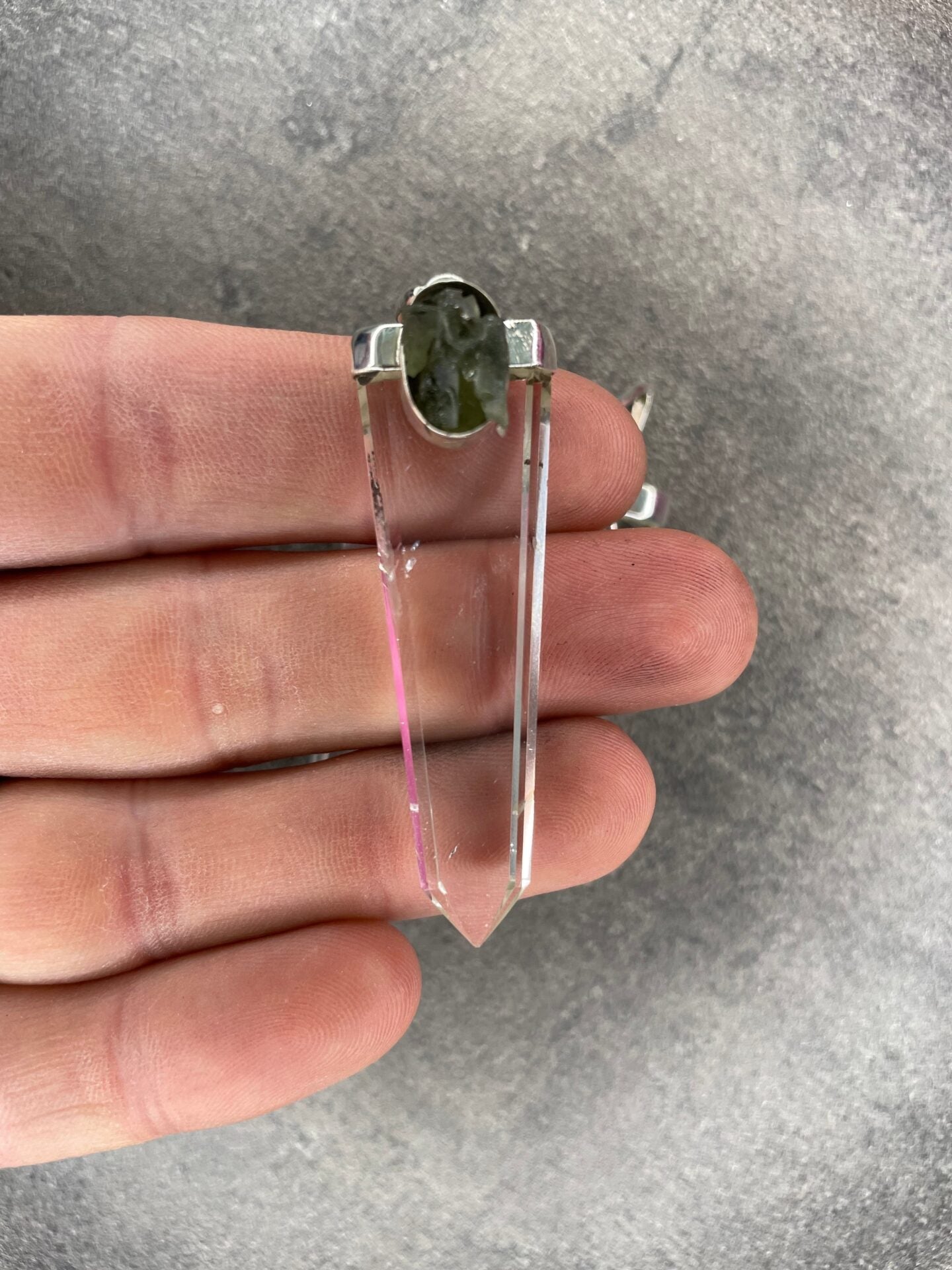 Moldavite and quartz - Pendant