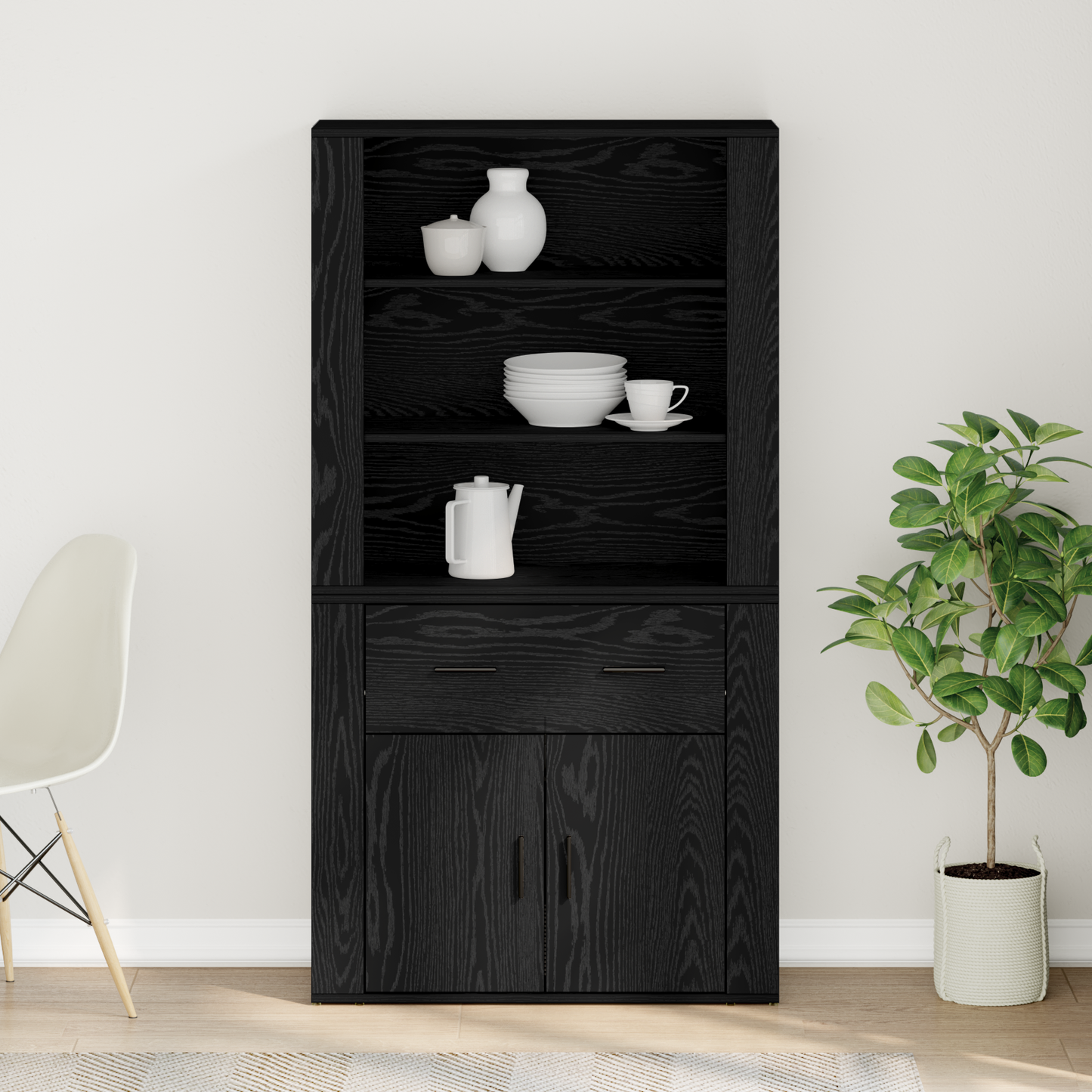 Highboard Black Oak Engineered Wood