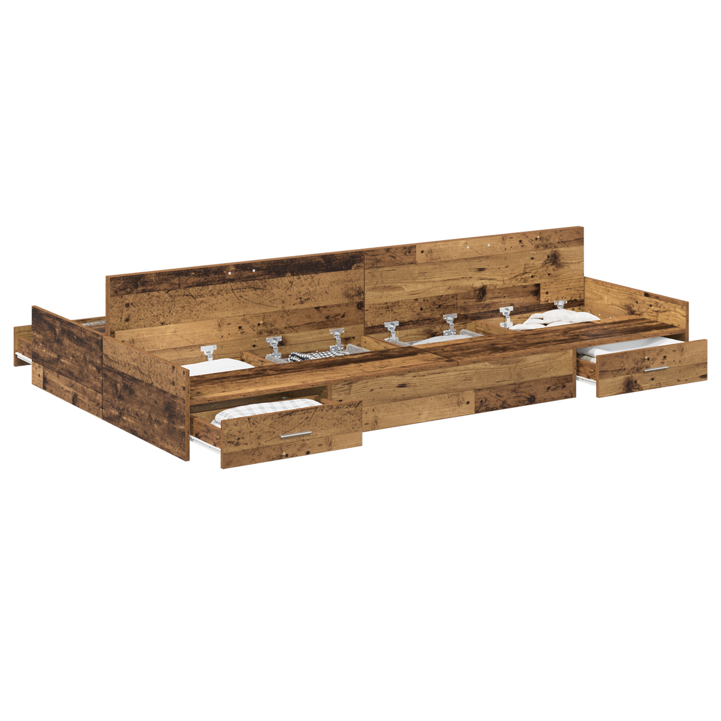 Storage Bed Frame Old Wood 120x190 cm Engineered Wood