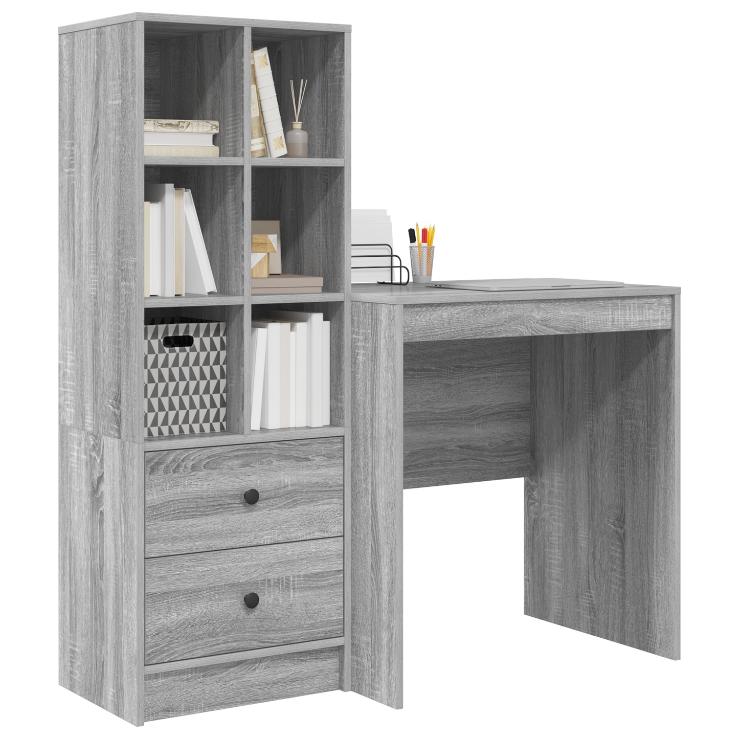 Desk with Storage Grey Sonoma Engineered Wood