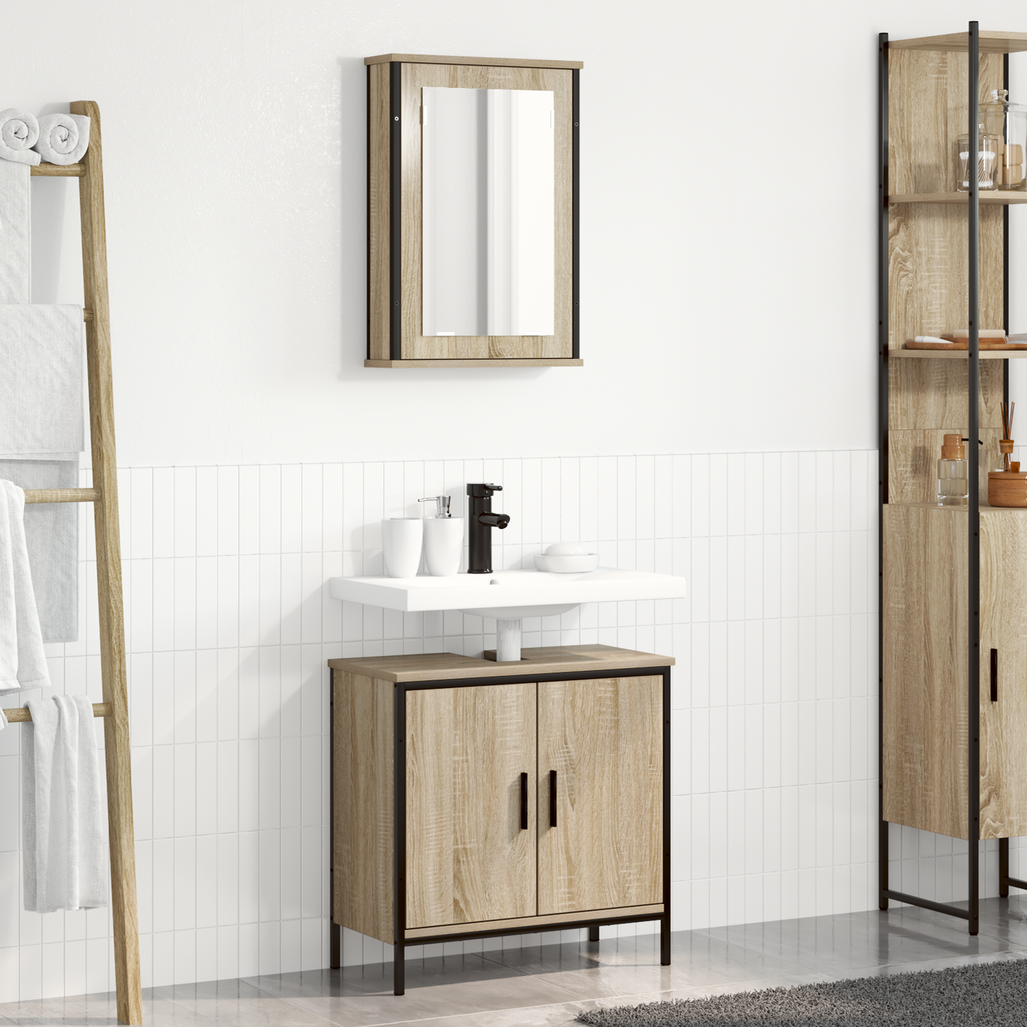 2 Piece Bathroom Furniture Set Sonoma Oak Engineered Wood