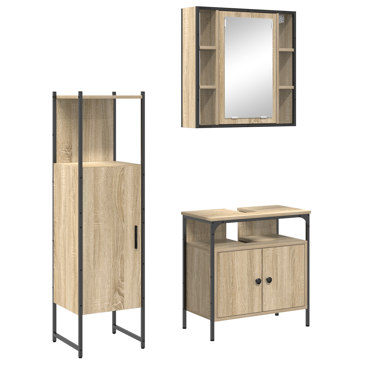 3 Piece Bathroom Furniture Set Sonoma Oak Engineered Wood