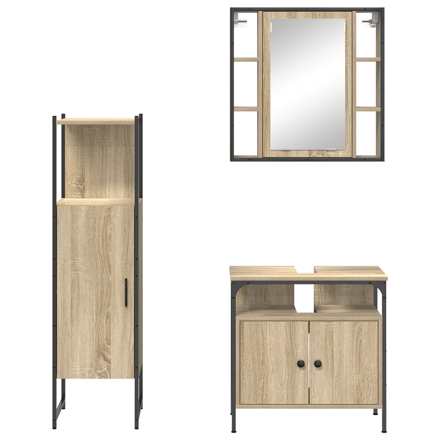 3 Piece Bathroom Furniture Set Sonoma Oak Engineered Wood